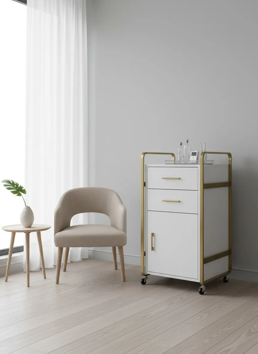 Szafka kosmetologiczna na kółkach – boczny widok konstrukcji