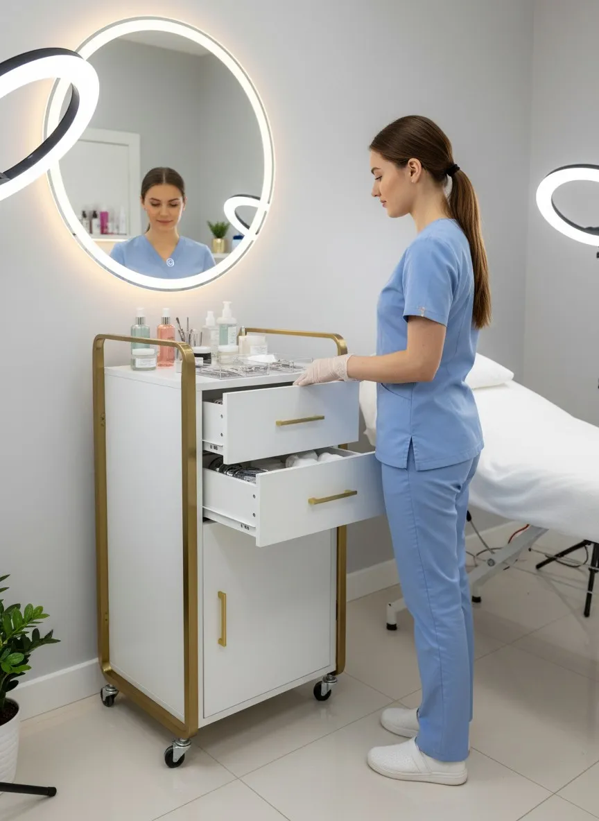 Szafka kosmetologiczna na kółkach – widok frontu